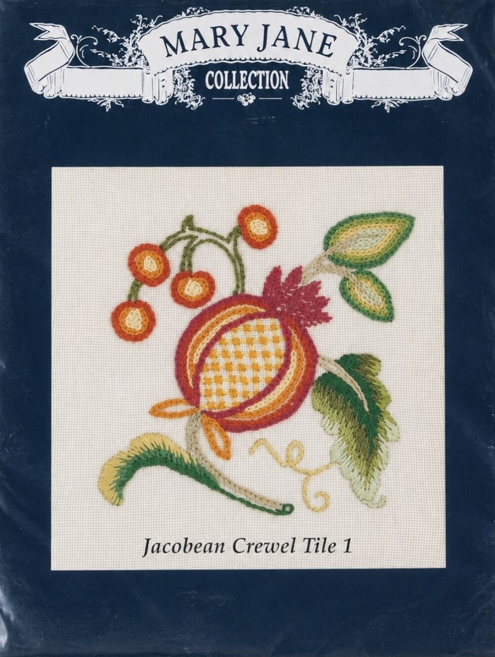 Hard to Find Vintage Mary Jane Jacobean Crewel Tile No 1 Embroidery Kit